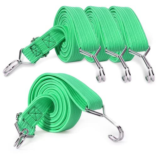 4 Pcs Adjustable Flat Bungee Straps 80 Inches Heavy Duty Bungee Cords with Metal Buckle Hooks Elastic Band Perfect Luggage Strap for Bike Motorcycle Truck Outdoor Camping Traveling (Green)