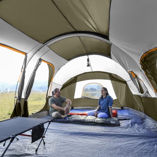Image of CAMPROS CP Tent 12-Person-Camping-Tents,3 Room Family Tents,Waterproof Windproof Family Tent with Top Rainfly,6 Large Mesh Windows,Double Layer,Easy Set Up, Portable with Carry Bag-20' x 9' x 72 inch(H)