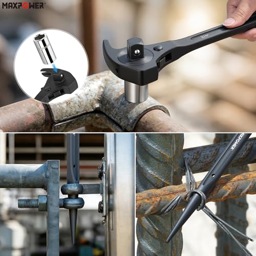 Image of MAXPOWER 1 /2 inch and 3 /4 inch Drive Scaffold Ratchet Wrench, Podger Spanner with Claw Hammer, Crowbar, Pry Bar and Nail Puller Functions | with claw hammer, crowbar, pry bar and nail puller functions