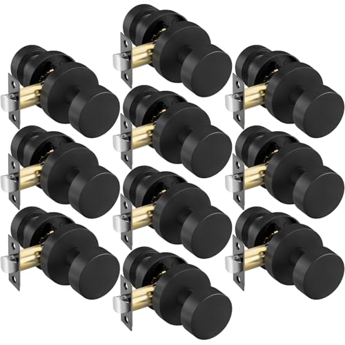 Image of Goldenwarm Black Door Knobs Passage, Zinc Alloy Keyless Matte Black Door Knobs Interior for Hallway & Closet & Living Room, Non-Locking Function, Adjustable & Reversible (10 Pack)