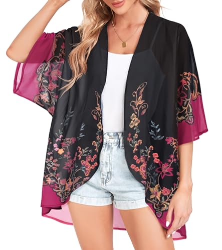Image of Women Kimono Cardigans Casual Summer Tops Cover up Open Front Floral Print Resort Wear 2026