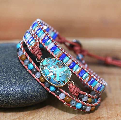 Image of Boho Stone Wrap Bracelet for Women,Turquoise Beaded Bracelet Jewelry Gift
