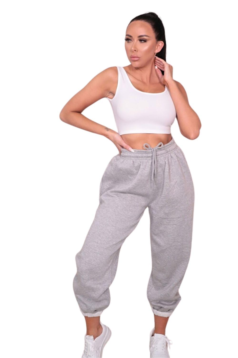 Femme Luxe Women's Grey Cuffed Joggers - Lizzie - 14