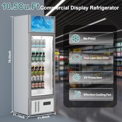 Image of GarveeTech 10.5 Cu. Ft. Beverage Cooler Commercial Refrigerators Glass Door, Commercial Merchandiser Refrigerator for Beer, Bar, Drink, Display Upright Beverage Refrigerator Cooler, Silver