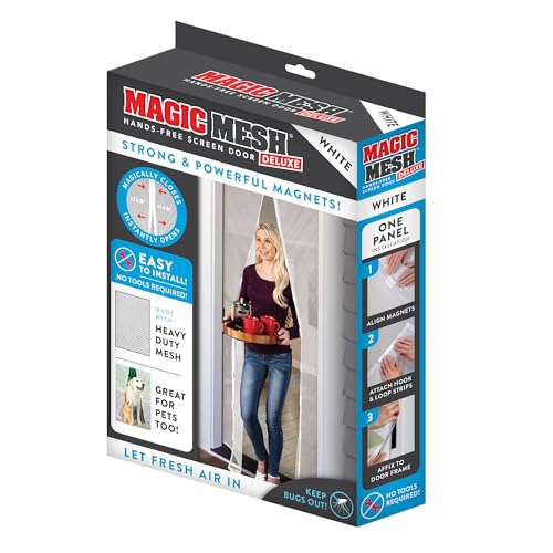 Magic Mesh Deluxe, White | Magnetic Screen Door, Heavy Duty, Magnetic Closure, Door Net, Patio Screen, Sliding Door Screen, Bug Screen for Doorways, Kid & Pet Friendly | Size 39" x 83" (Pack of 1)