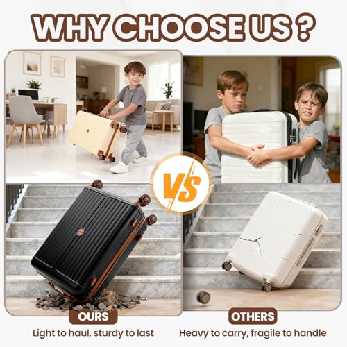 Image of Hoteel Luggage Set 3-Piece, 4-Year Warranty,Suitcases with Wheels, PC+ABS Hardshell Suitcase, TSA Lock, Including Waterproof Luggage Bag, Travel Maletas for Men & Women,Black