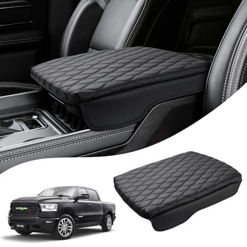 Autorder Center Console Cover for 2019-2025 2026 Dodge Ram 1500/2500/3500 Accessories Armrest Cushion Cover Nappa Leather Middle Console Covers Console Cushion Pad Anti-Scratch(Bucket Seat Only)