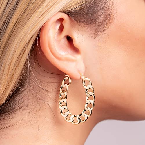 Barzel 18K Gold Plated Link Chain Hoop Earrings for Women 1.5in length 7.8mm wide - Made in Brazil2