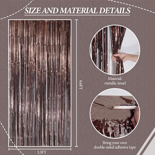 Image of DECOCKRAT 2 Pack Foil Fringe Backdrop - Brown Shiny Tinsel Curtains for Party Decoration /Photo Booth Props - 3.3x6.6 FT Metallic Foil Backdrop for Birthday, Wedding, Graduation, Christmas.
