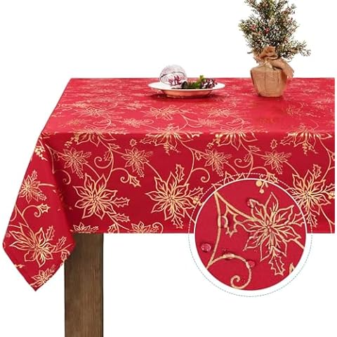 Likiyol Christmas Tablecloth 60"×120", Poinsettia Christmas Table Cloth for Winter, Red Christmas Tablecloths, Christmas Decorative Table Cover for Table, Kitchen, Dining, Holiday Cover