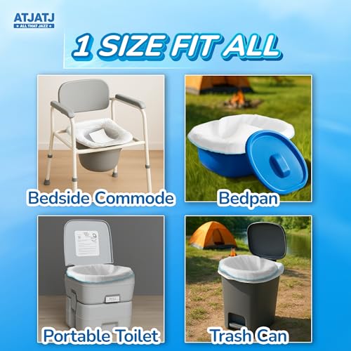 Image of 60 Packs Commode Liners With 60 Absorbent Pads, Leak-Proof Disposable Toilet Bags for Adults, Fits All Bedside Toilet Chairs Bucket, Portable Potty Liners for Home Medical Use, No Mess Cleanup