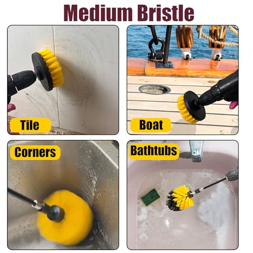 Image of 8 Pack Drill Brush Attachment Set,1 /4in Power Scrubber Brush + Extend Long Attachment,Multi-Purpose Brush Drill Attachment, Power Cleaning Scrub Brush for Bathroom, Tub, Tile, Corner