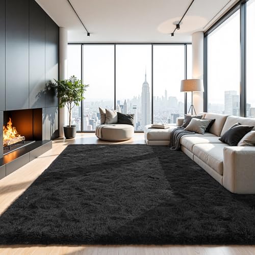 6x9 Black Large Plush Area Rugs for Living Room, Shag Fuzzy Rug for Bedroom, Ultra Soft Fluffy Furry Carpets for Kids Room, Indoor Carpet Nursery Rugs for Kids Room Home Decor