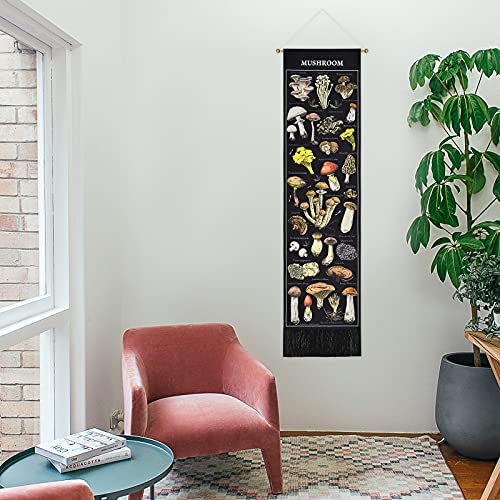 Boniboni Mushroom Tapestry Black Background Tapestry Vertical Tapestry Illustrative Reference Chart Tapestry Wall Hanging For Room(12.8 X 51.2 Inches) #TOP2