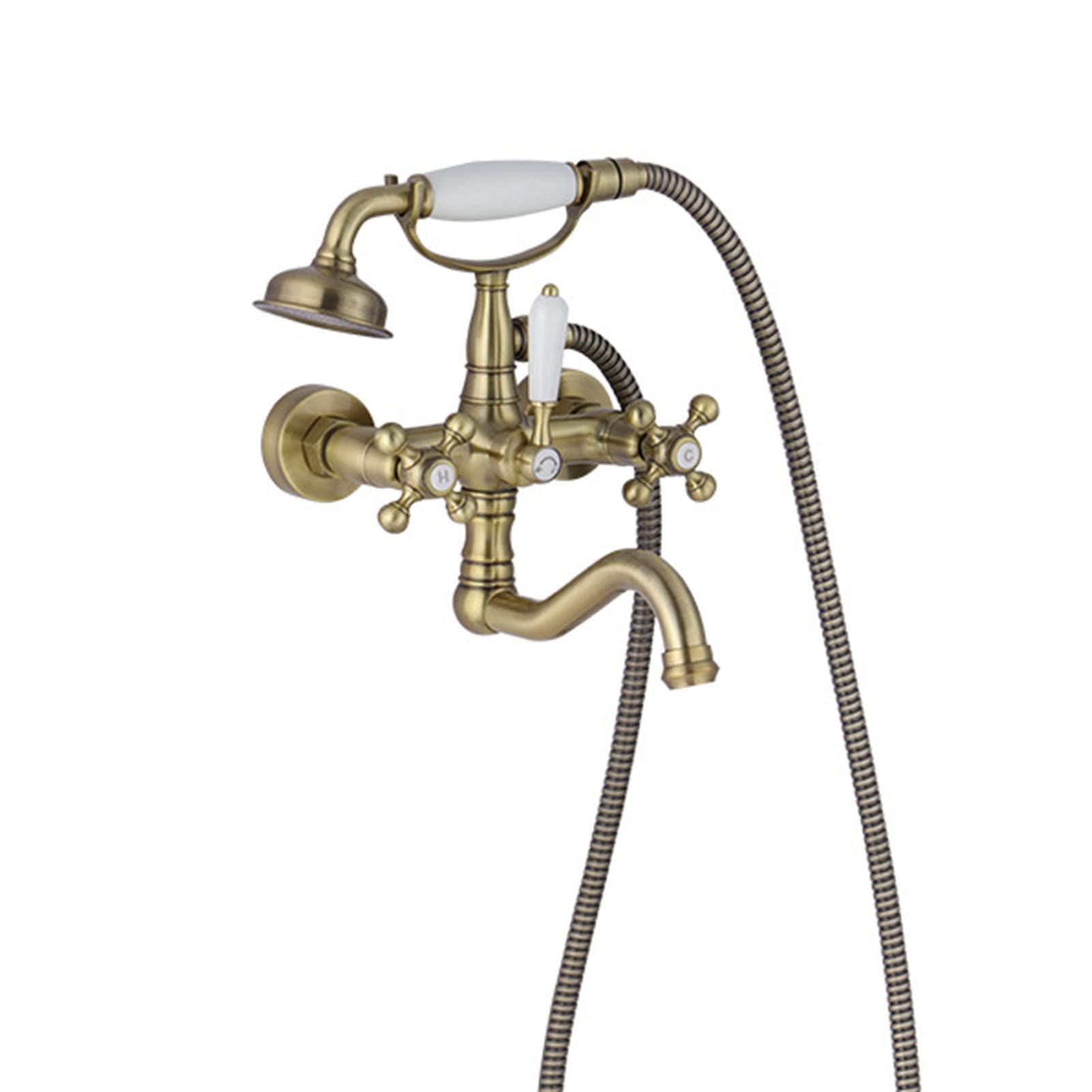 Robinet de baignoire bronze antique avec douchette et mitigeur mural vintage