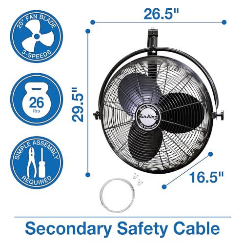 Air King 9020 1/6 HP Industrial Grade Wall Mount Fan, 20-Inch,Black