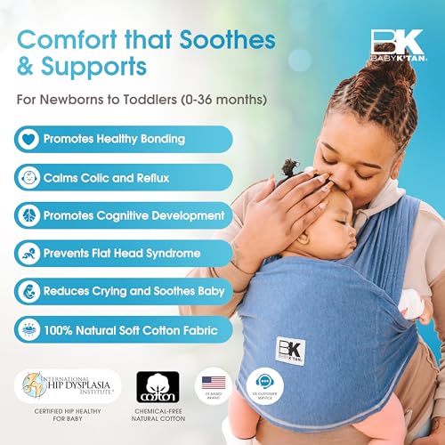 Baby K'tan 5 in 1 Baby Sling Gift | The Best Hands Free Infant Wrap for Newborn to Toddler up to 35lb | Denim | X-Large