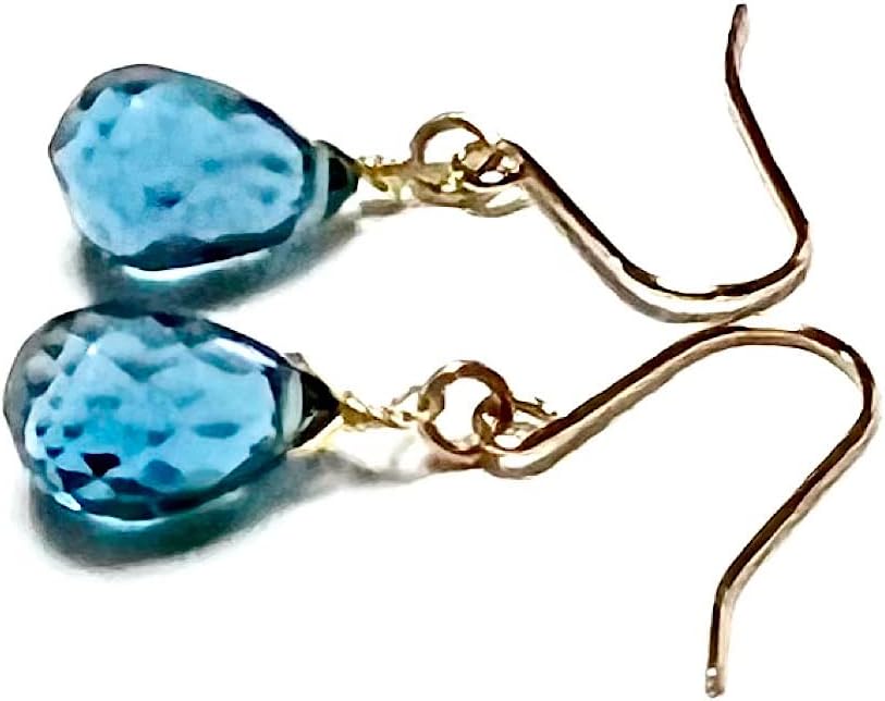 Rvaru】 K18ピアス ロンドンブルートパーズ ドロップ ブリオレット