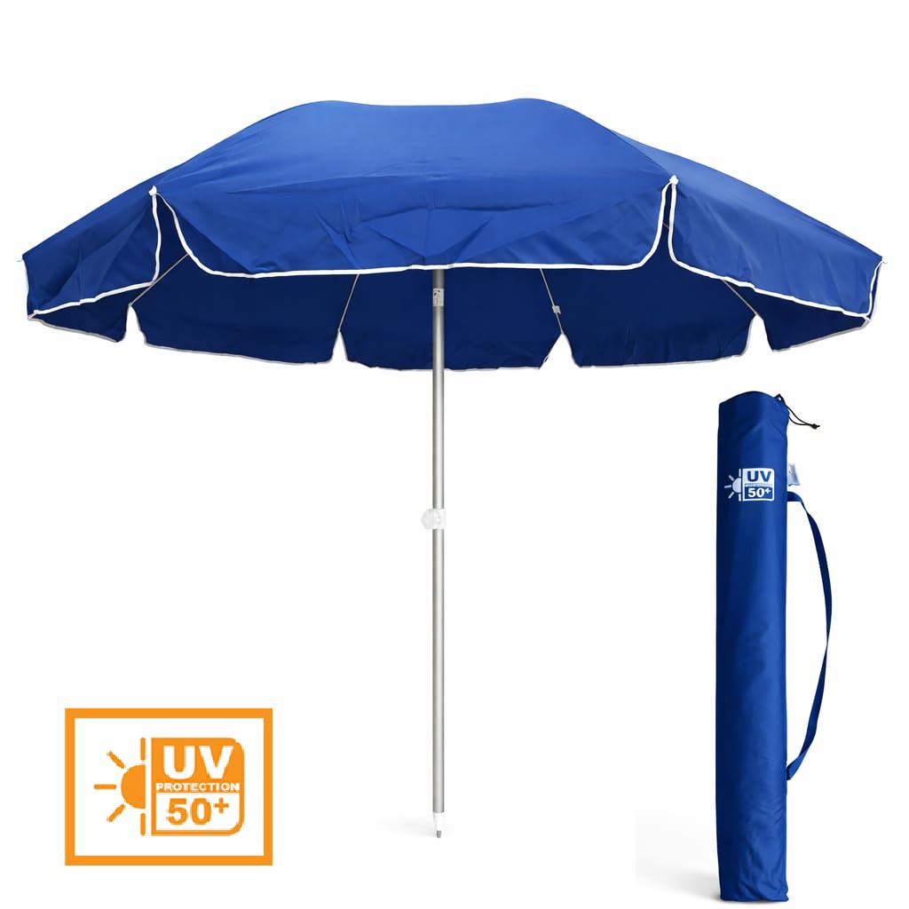 DANYX Ombrellone XXL Mare Spiaggia 240cm Palo Alluminio Stecche Fibra di Vetro Antivento Protezione UV50+ Inclinabile con Custodia e Punta a Trivella