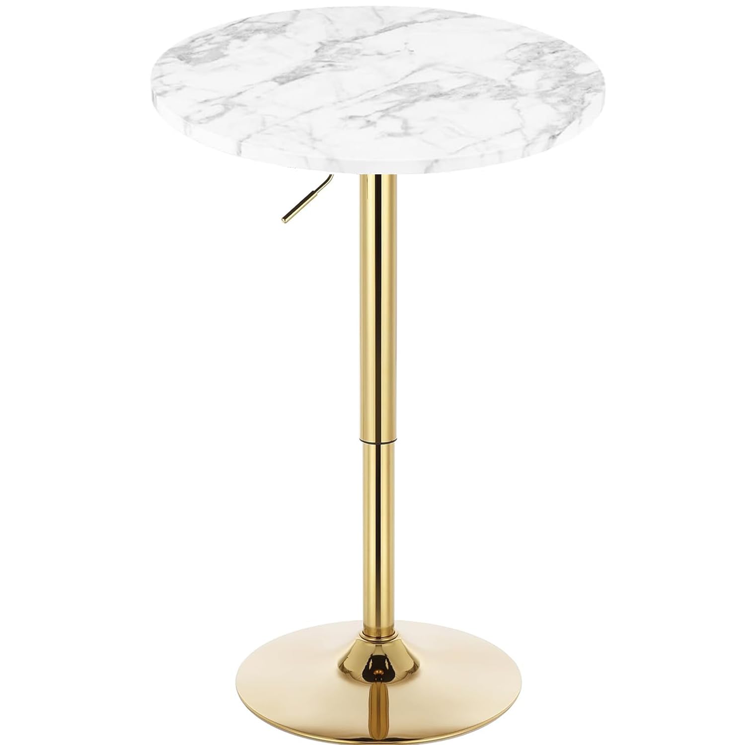 Round Gold Bar Table with Metal Base 24" Tall Bistro Pub Table, Adjustable 27.9"-35.4" Counter Bar Height for Kitchen, Dining Room, Living Room, Easy Assembly