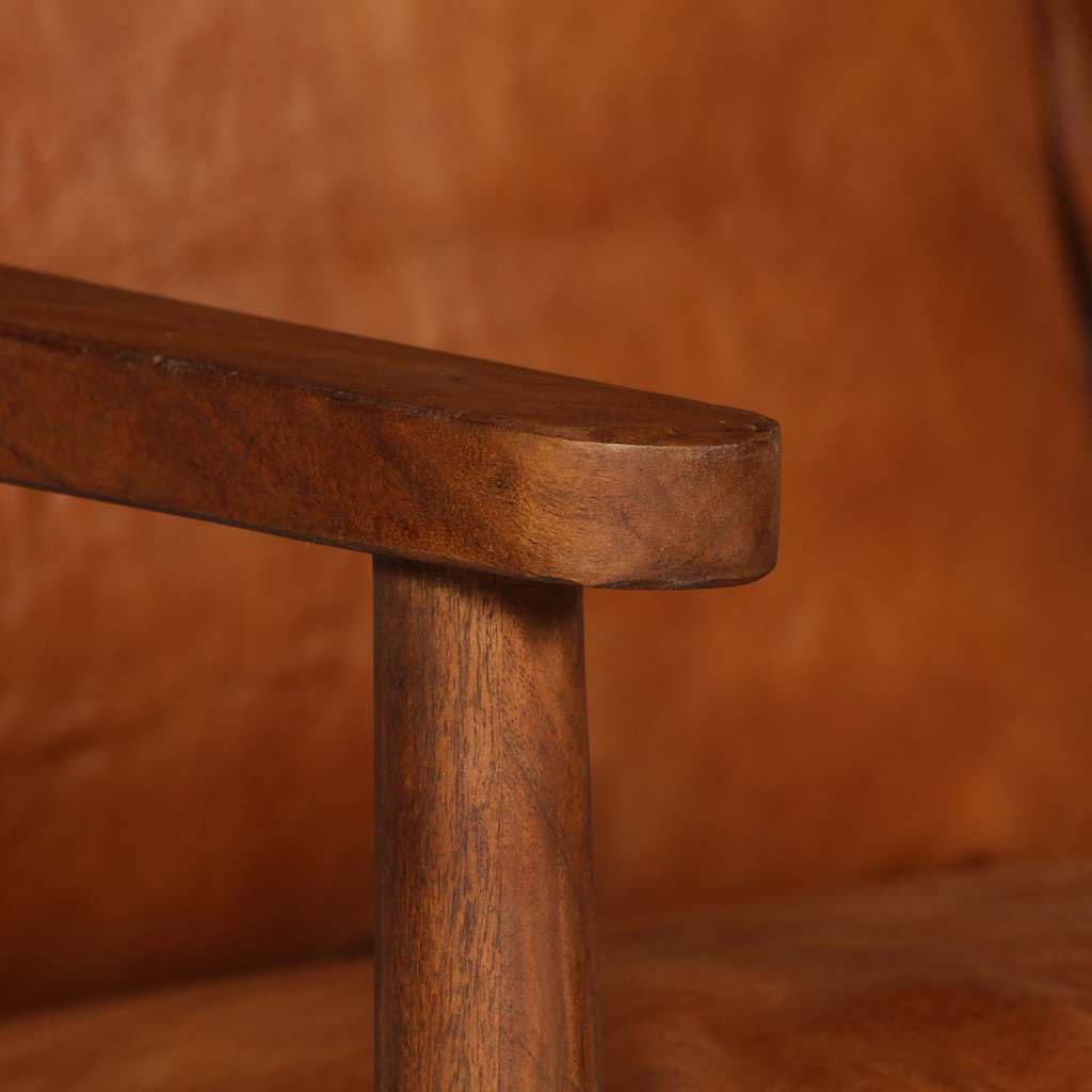 Divano a 2 Posti in Vera Pelle con Legno di Acacia Marrone,Divani-246482