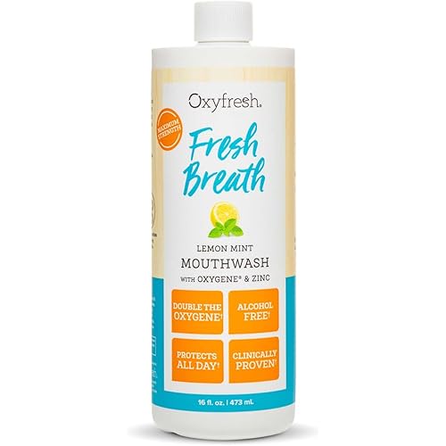 Oxyfresh Lemon Mint Fresh Breath Mouthwash – Bad Breath Treatment – SLS & Fluoride Free – Alcohol Free, Gentle Nonburning with Xylitol & Essential Oils – 16 Fl Oz
