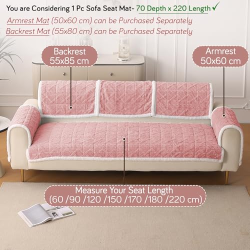 Image of HOKIPO 'Italian Caelora' Luxury Jacquard Plush Sofa Cover Mat | Make Your Own Sofa Cover Set, Mat Length 70(D) x 220(L) cm, Misty Rose (AR-5960-PNK)