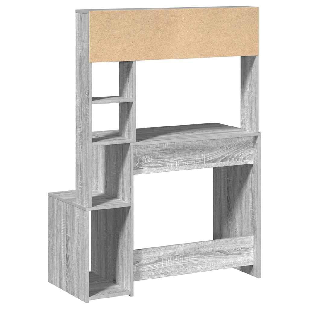 Scrivania con mensola grigio Sonoma, 100 x 45 x 140 cm, in legno, per studio, PC, postazione di lavoro, ufficio, casa, ufficio