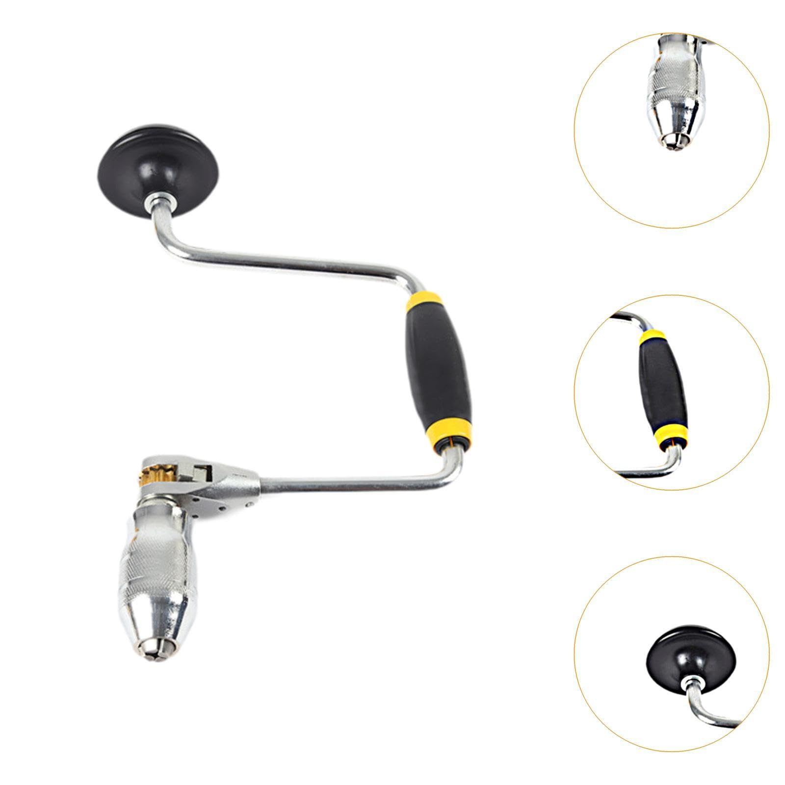 perfk Broca de carpintero, taladro de manivela, herramienta manual para carpintería, portabrocas portátil de 4 mordazas, pinza de broca oscilante para, 33 x 18.5 cm