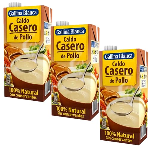 Spanish Chicken Broth | Low Carb & Gluten Free| Clear Liquid Broth not Chicken Stock Cubes Powder or Concentrate Gallina Blanca Casero de Pollo| 3x 1L