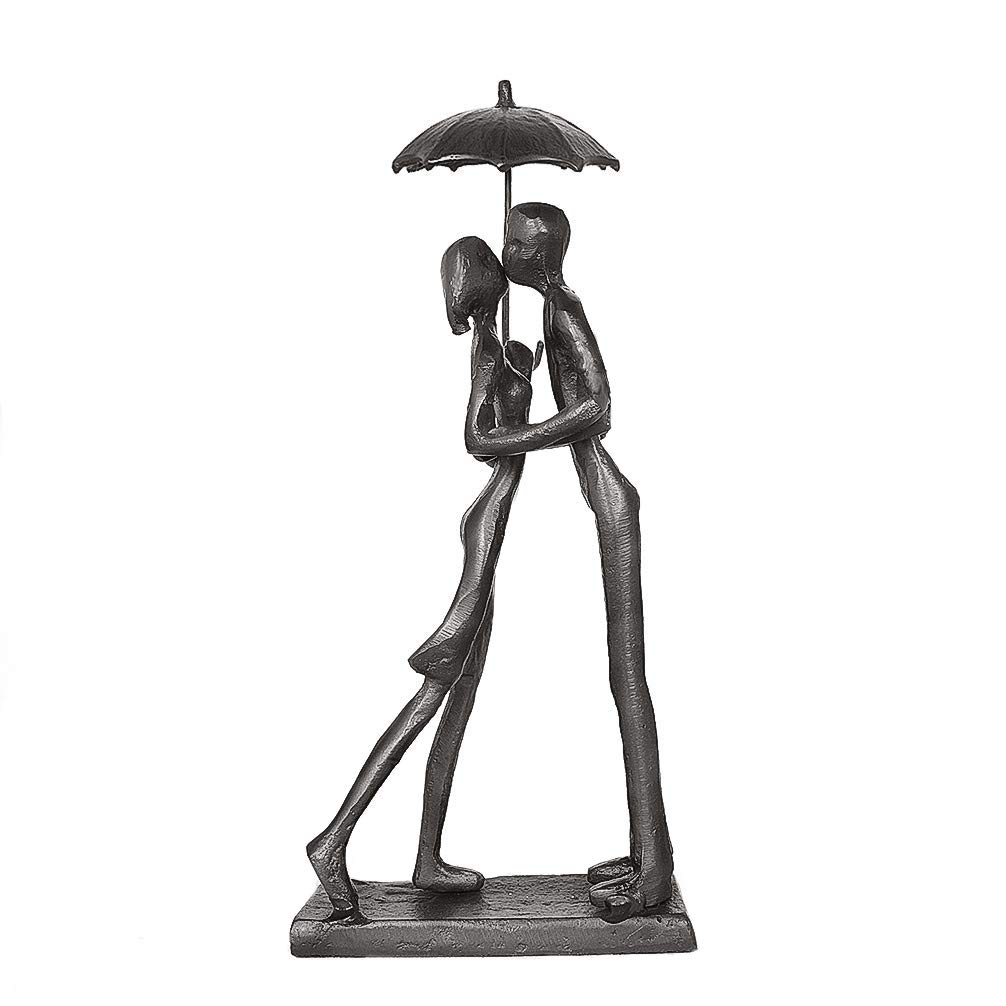 Aoneky Statua di Coppia di Ferro - Scultura dello Sposo delle Coppie, Regalo di Anniversario, Matrimonio, Natale- Figura Decorativa Moderne per la Casa Romantiche(Hold Umbrella Kiss)