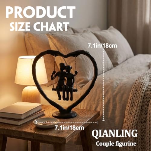 Estatua decorativa de pareja en corazón de resina negra miniatura 2