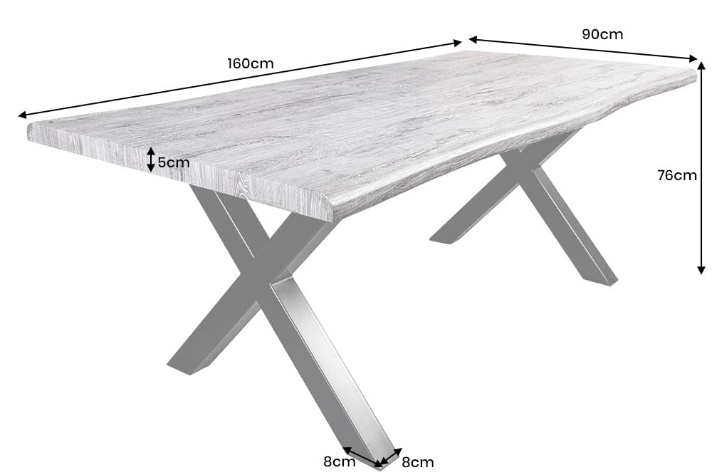 Riess Ambiente Industrial Esstisch WILD - 160cm - grau gekälkt schwarz - Wildeiche-Design - Baumkante X-Gestell Konferenztisch