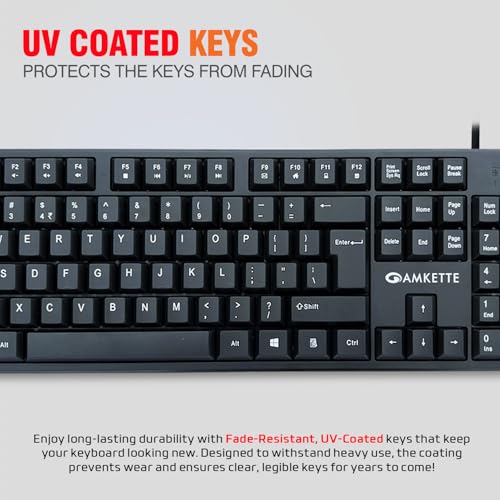 Image of Amkette Lexus Neo Keyboard for Laptops, PCs, and USB-Compatible Devices | UV-Coated, Long-Lasting, Anti-Fade Keys | Spill-Resistant Design | Multimedia Keys | Comfortable Typing (Black)