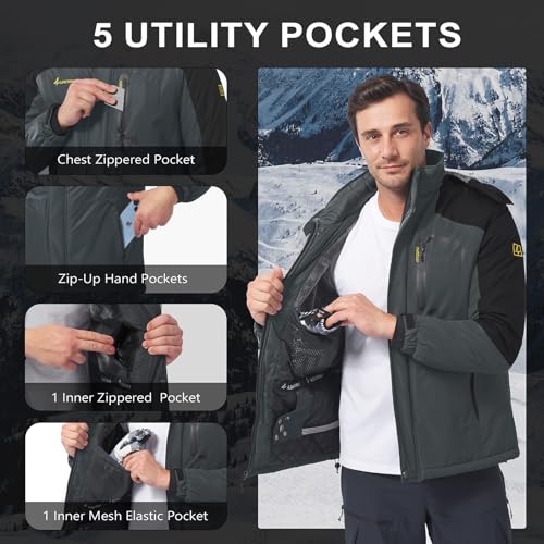 Image of Mens Winter Coats Ski Snowboard Jacket Down Waterproof Coat | Warm Jacket, Insulated Jacket, Cold Weather Jacket, Heavy Jackets, Winter Parka, Windproof Coat, Hiking, Camping, Working