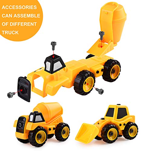 XQW Take Apart Toys -Toy for Boys Construction Truck - Dump Truck, Cement Truck, Excavator and Many More - 3.4.5.6.7 Year Olds Toys Gift for Boys - Kids Stem Building Toy (Mixer & Bulldozers)
