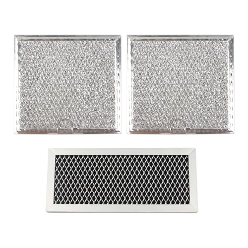 Image of Microwave Oven Grease & Charcoal Filter Compatible with Samsung ME19R7041FS ME19R7041FS/AA ME19R7041FT ME19R7041FT/AA ME19R7041FB ME19R7041FB/AA, 1 Pc Grease Trapping & 2 Pcs Activated Carbon Filter