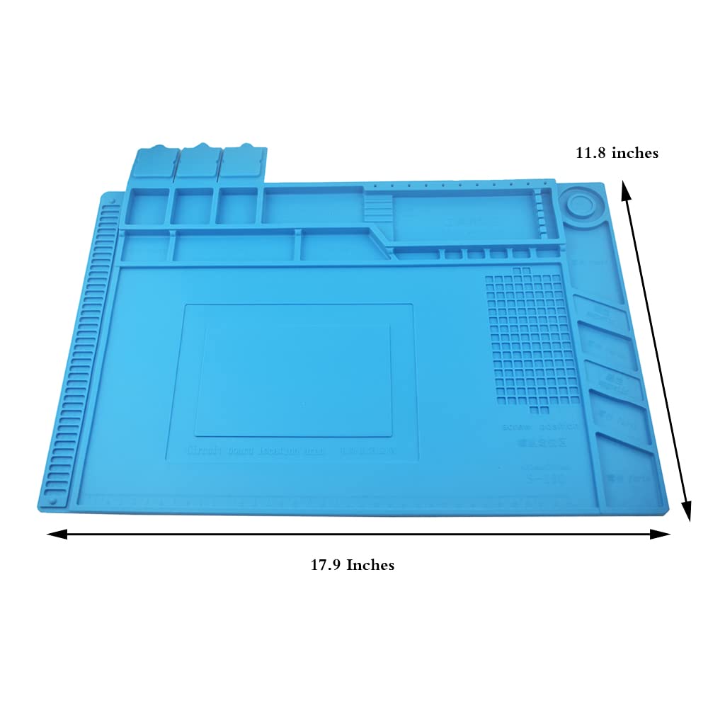 Heat Insulation Silicone Repair Mat with Scale Ruler and Screw Position for Soldering Iron, Phone and Computer Repair Size:17.9 x 11.8 Inches