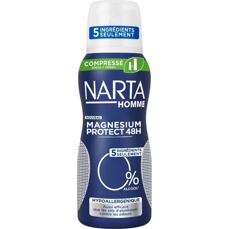 NARTA Homme Déodorant hypoallergénique atomiseur compressé magnésium lot de 3