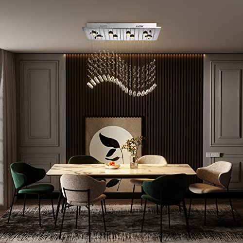 Apbeamlighting Modern Rectangle Crystal Chandelier Dining Room Chandeliers Flush Mount Rectangular Wave Raindrop Ceiling Light Fixture Elegant Romantic Chandeliers For Kitchen Island 8 Lights #TOP3