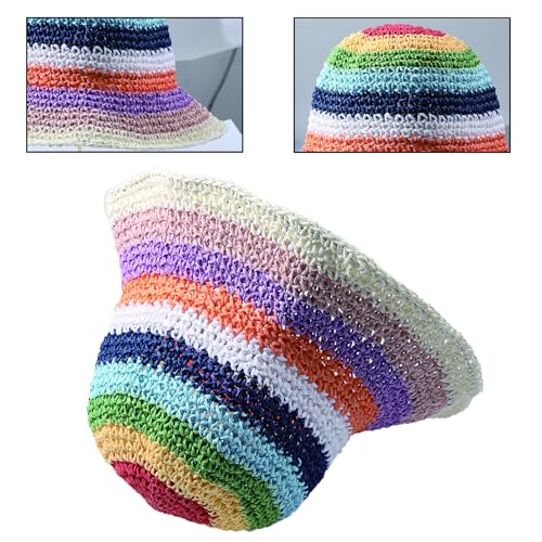 Guyibet Straw Bucket Hat Women Sun Cap Crochet Mesh Woven Wide Brim Floppy thumb #2