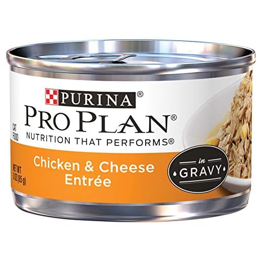 Purina Pro Plan High Protein Wet Cat Food in Gravy, Chicken and Cheese Entree - (24) 3 Oz. Pull-Top Cans