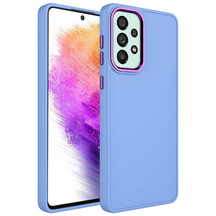 Zore Galaxy ile uyumlu A33 5G Kılıf Metal Çerçeve ve Buton Tasarımlı Silikon Zore Luna Kapak Lila