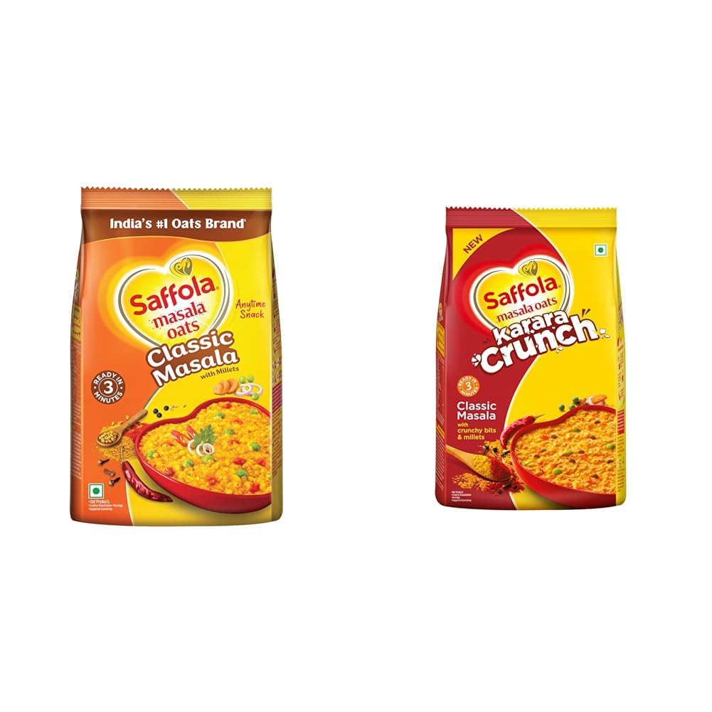 Saffola Masala Oats| 1kg | Classic Masala | Tasty, Anytime Snack | Ready in 3 mins | Millets + Saffola Masala Oats Karara Crunch, 500g | Tasty Evening Snack, Classic Masala with crunchy bits-image-14