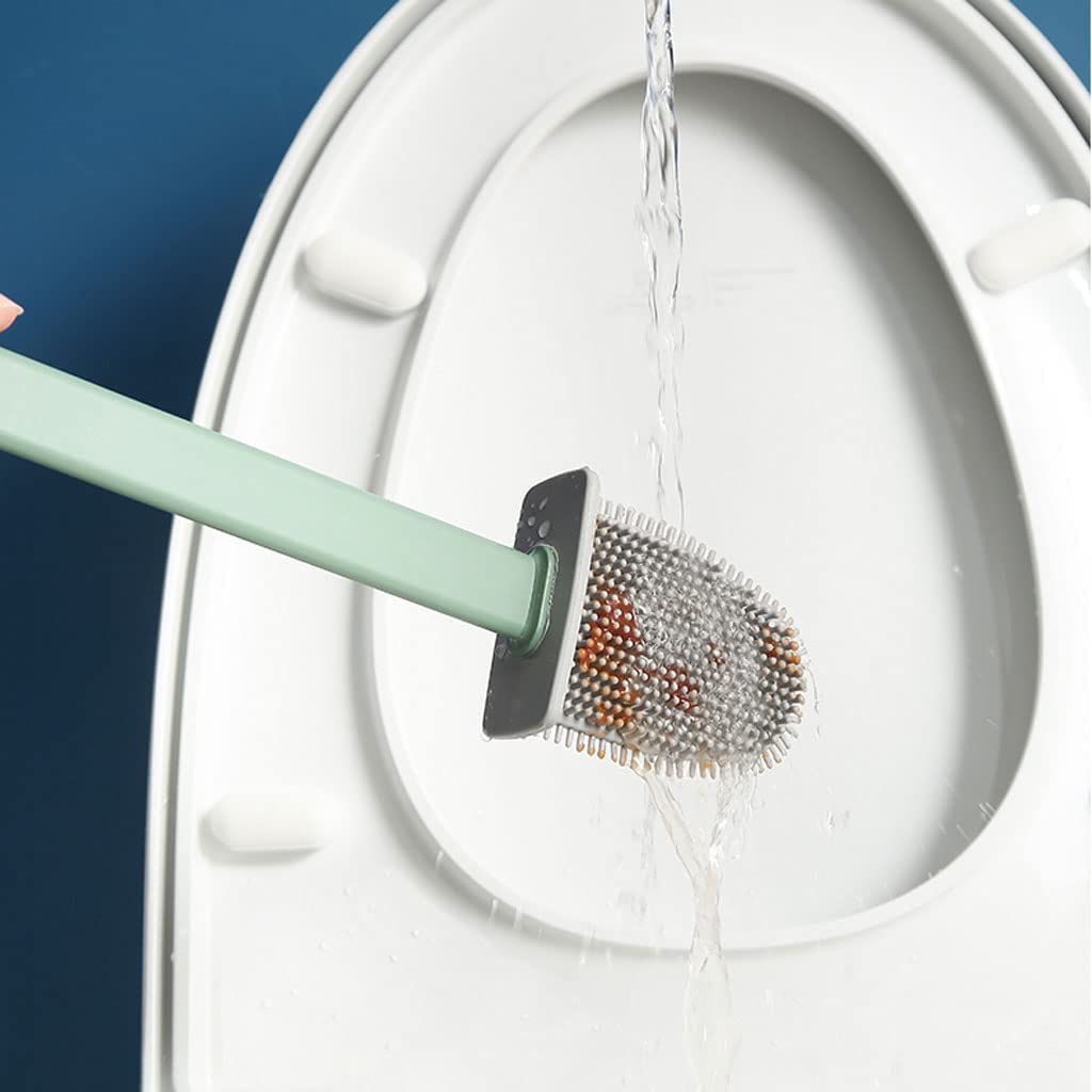 Cepillo de Limpieza Juego De Escobilla Y Soporte De Silicona Para Inodoro, Escobilla De Pared Para Baño, Cepillo De Limpieza De Inodoro, Escobilla De Inodoro De Mango Largo Cepillo de Baño(Blue)