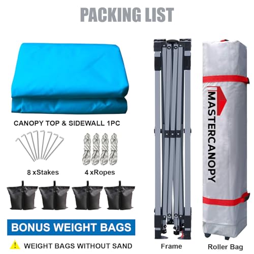 Image of MASTERCANOPY 10x10 Durable Pop Up Canopy Tent with 1 Sidewall, Sky Blue