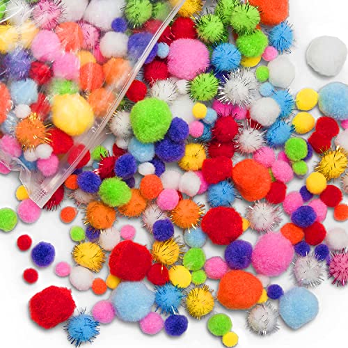 1000 Pcs Mixed Color 1.5, 2 Inch Pom Poms With Glittery Pom Pom Balls - Assorted Sizes Pom Poms For Crafts - Bright Pom-Poms - Large And Small Pom Poms Arts And Crafts - Craft Poms Poms Bulk #TOP1