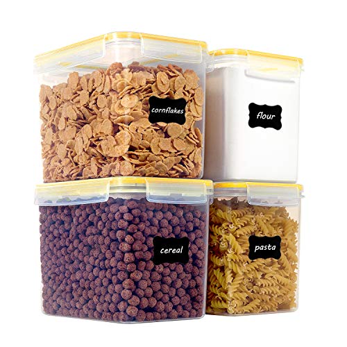 Vtopmart Airtight Food Storage Containers 4 Pieces 3.3 quart / 3.6L- Plastic PBA Free Kitchen Pantry Storage Containers for Sugar,Flour and Baking Supplies - Dishwasher Safe - Include 24 Labels