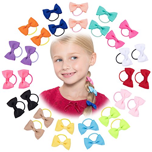 30 Pack: Girls No Crease Ouchless Stretch Elastic Hair Bow Ties Ponytail Holders