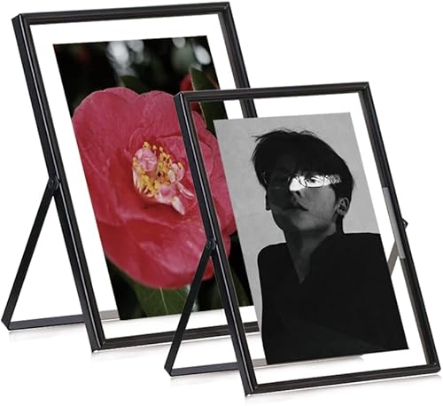 SAEGYPET Marcos verticales flotantes de metal de 7 pulgadas para regalo (juego de 2, negro, 5 x 7 pulgadas), marco de fotos de metal de vidrio